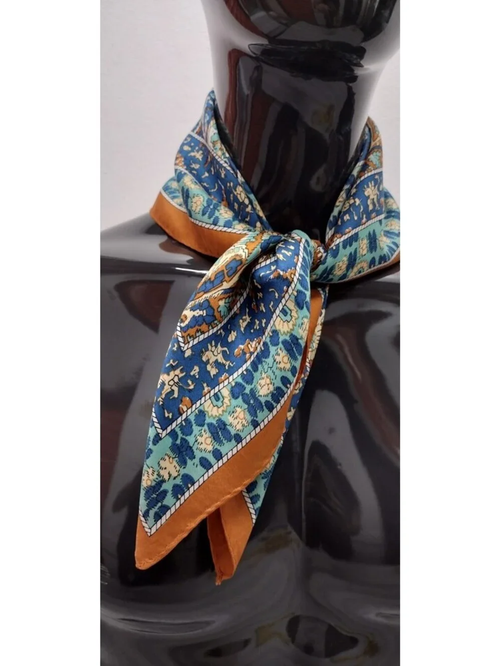Vintage 60s 1970s Boho Scarf Wild Paisley Brown Blue Silk Blend 21 x 21 about